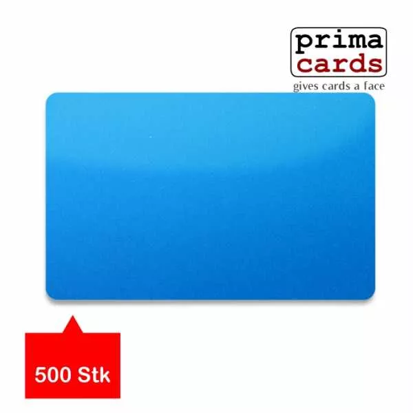 Plastikkarten blau-metallic beidseitig glänzend laminiert 86 x 54x 0,76 mm – VPE 500 Stk